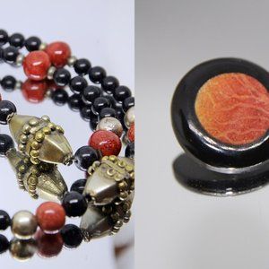 UNIQUE ANTIQUED SILVER AND BEAD NECKLACE & EARRING  SET